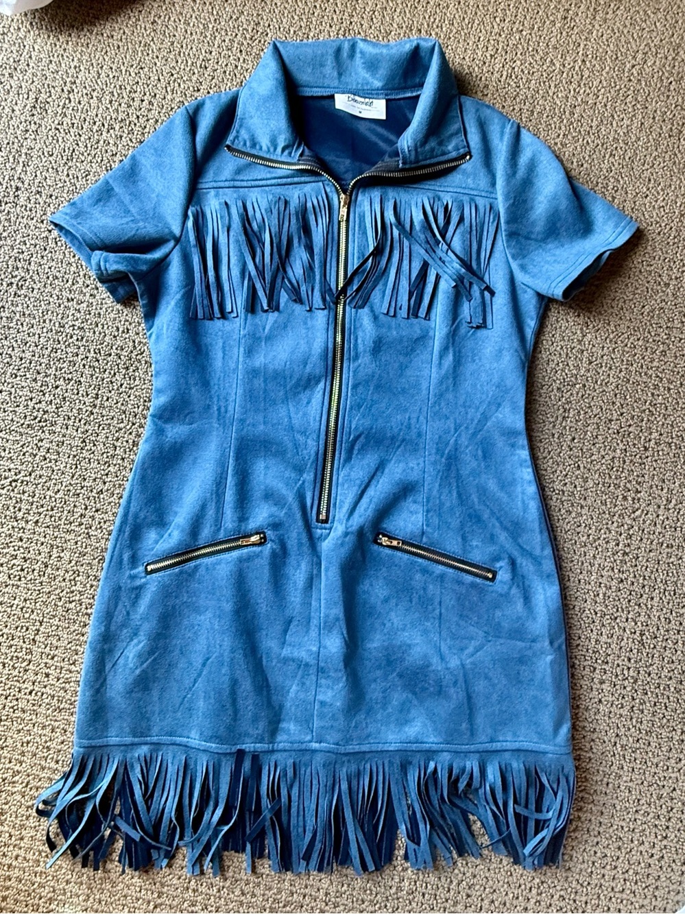 Blue Fringe Zip-Front Dress